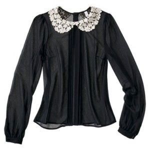 Lace Peter Pan Collar Black & White Blouse